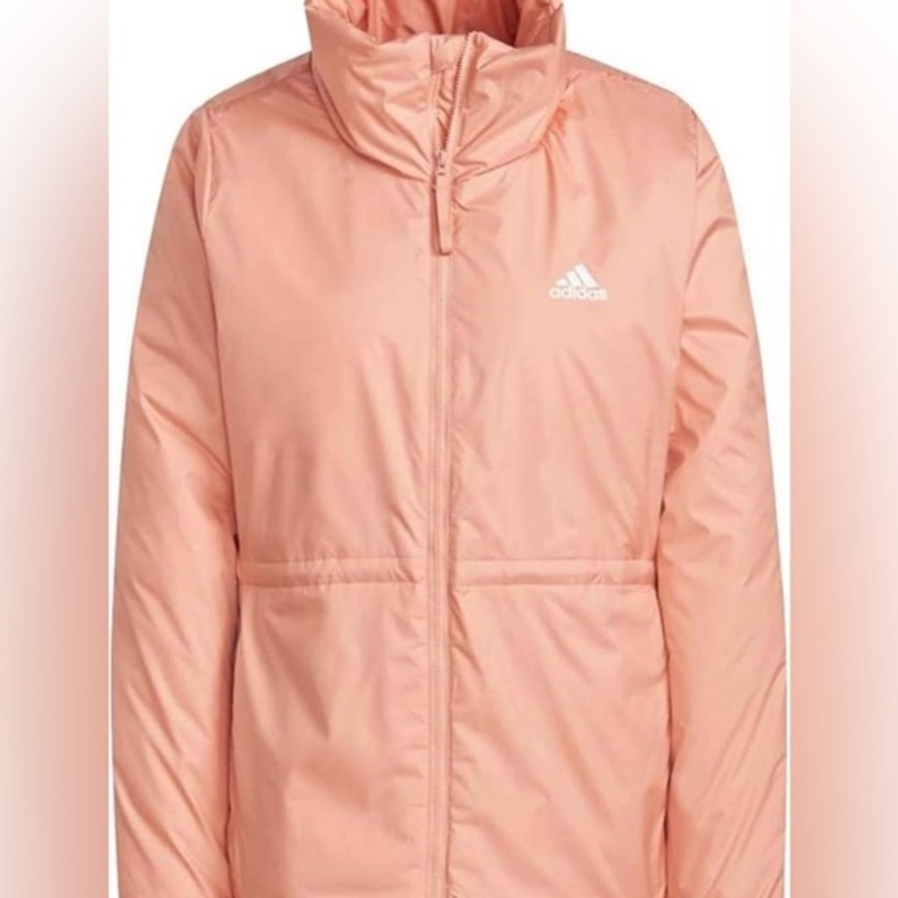 Adidas Women's Basic‎ 3-Stripes Insulated Jacket Medium Puffer Peach Full Zip